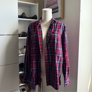 Duluth Trading Co Red and Blue Casual Button Down Long Sleeve Shirt Size Large